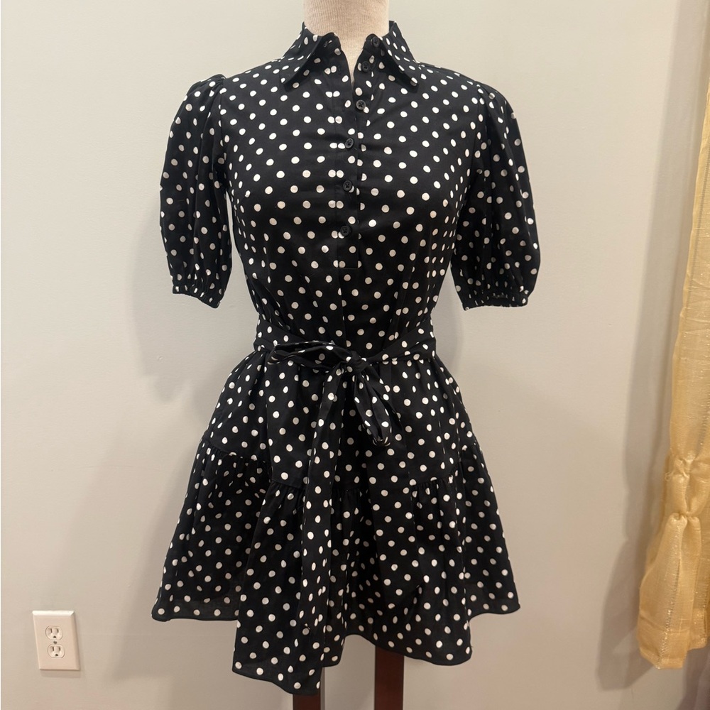 Kate Spade Black and White Polka Dot Mini Button Down Dress Women’s Size XXS